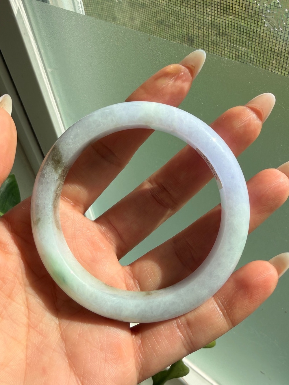 Lavender & Green Floating flower jadeite jade Bangle - 56.5 - type A certified